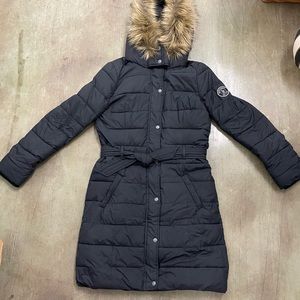 Abercrombie & Fitch Black Parka Puffer Jacket with Faux Fur Hood Large